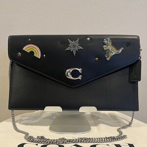 Coach Essential Clutch Black Crossbody Chain Customized with Rexy Rainbow Stars